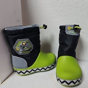 Crocs Boots Lights LodgePoint RoboSaur Boy's Sz 6 Black Green Dinosaur